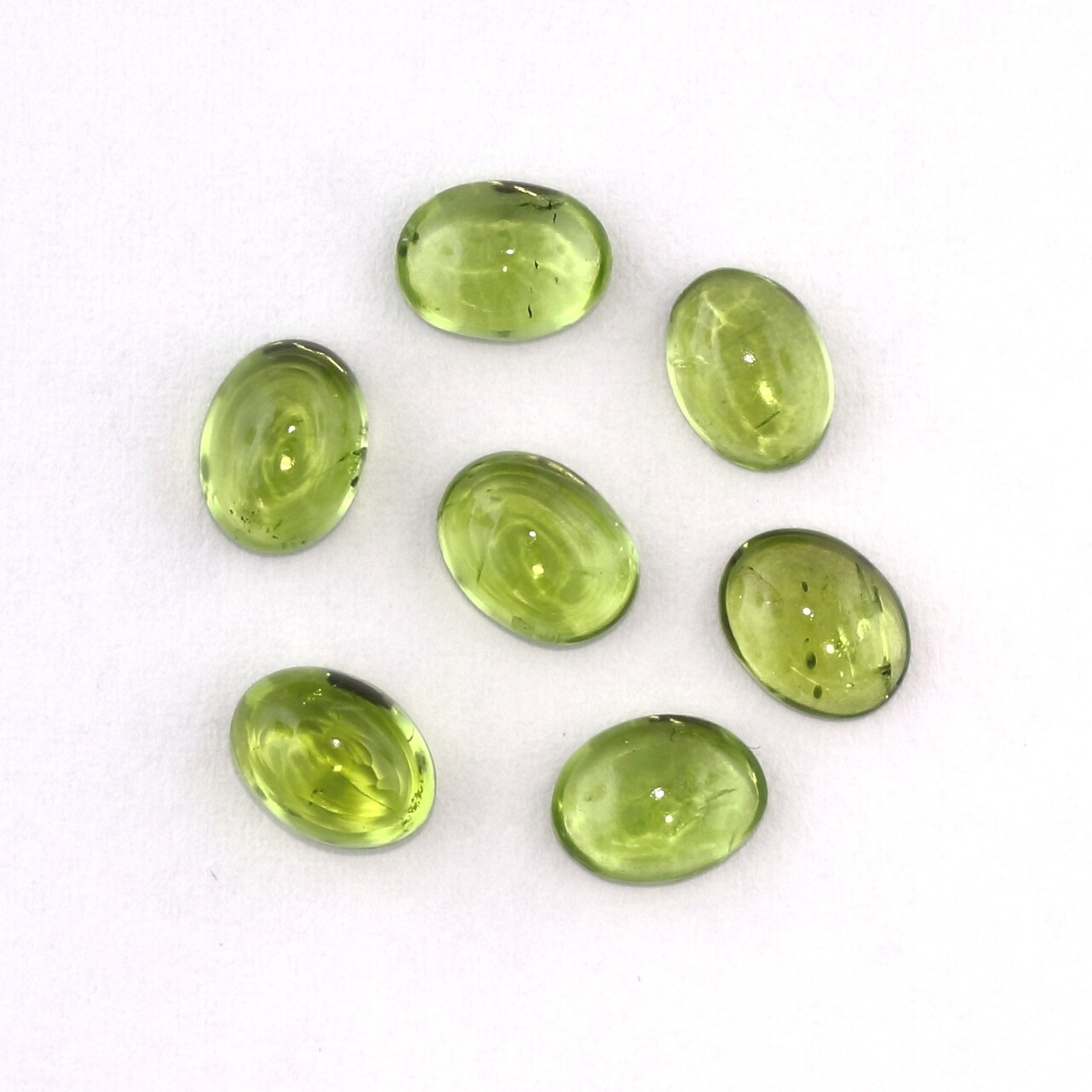 PERIDOT 6 x 4 MM OVAL CUT CABOCHON ALL NATURAL 4 PIECE SET F-3416