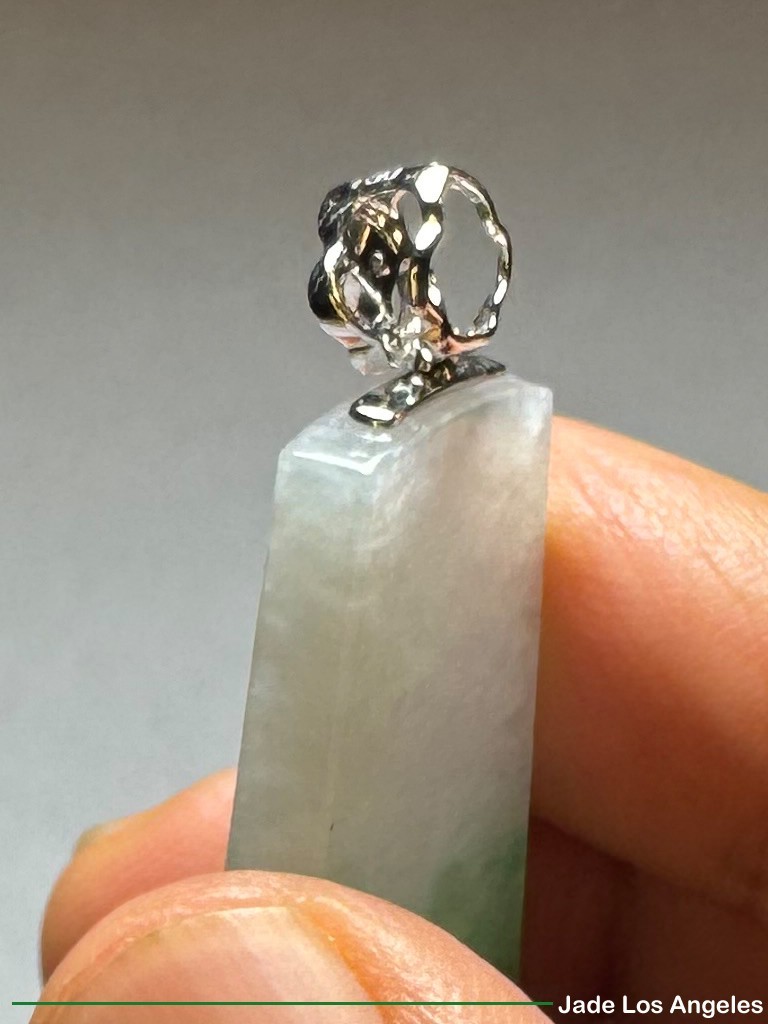 Plain Safe 平方平安 Apple Green Jadeite Jade 18K white Gold Diamond Pendant 45.23ct