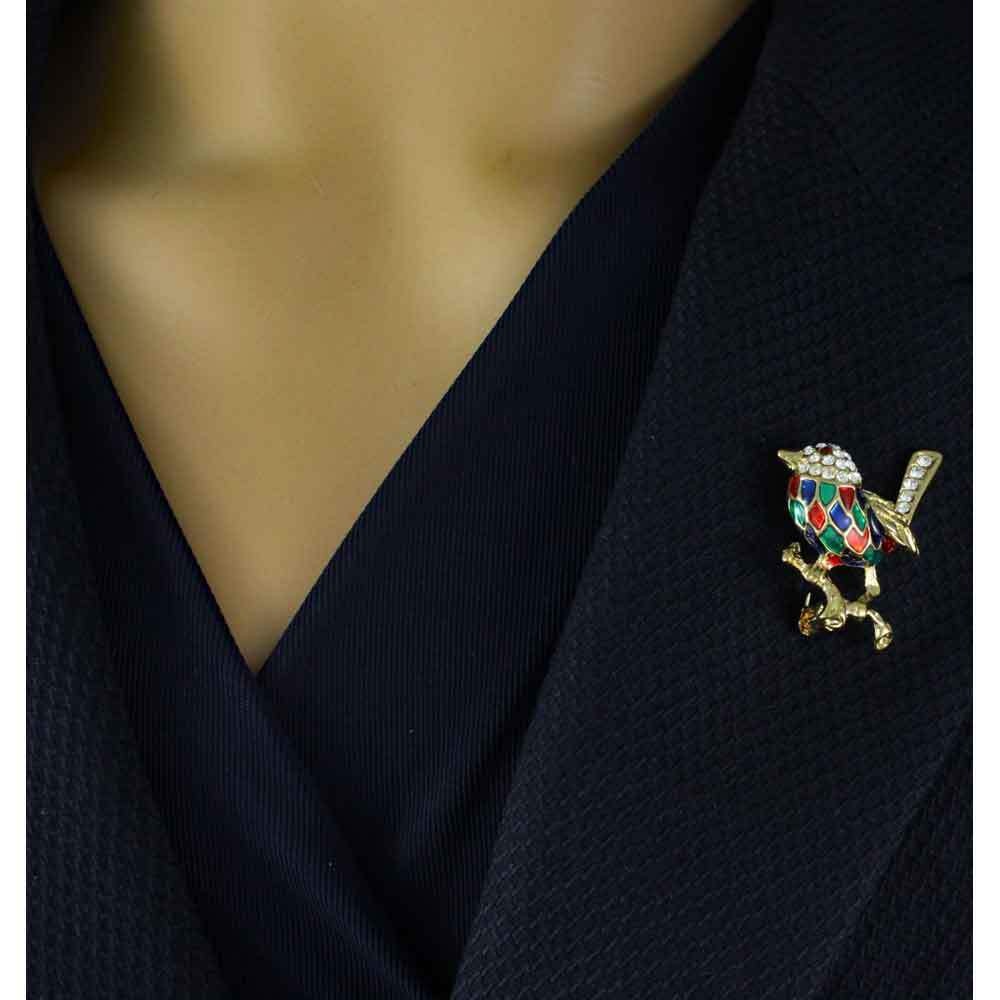 Colorful Enamel and Crystal Mockingbird Brooch Pin – PRB903