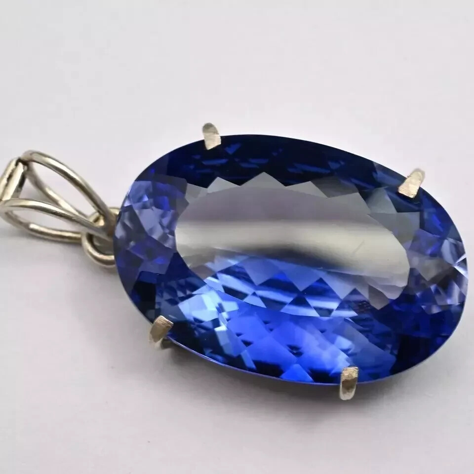 22 Ct Natural Blue Sapphire Certified Oval Cut 925 Solid Silver Pendant Gemstone