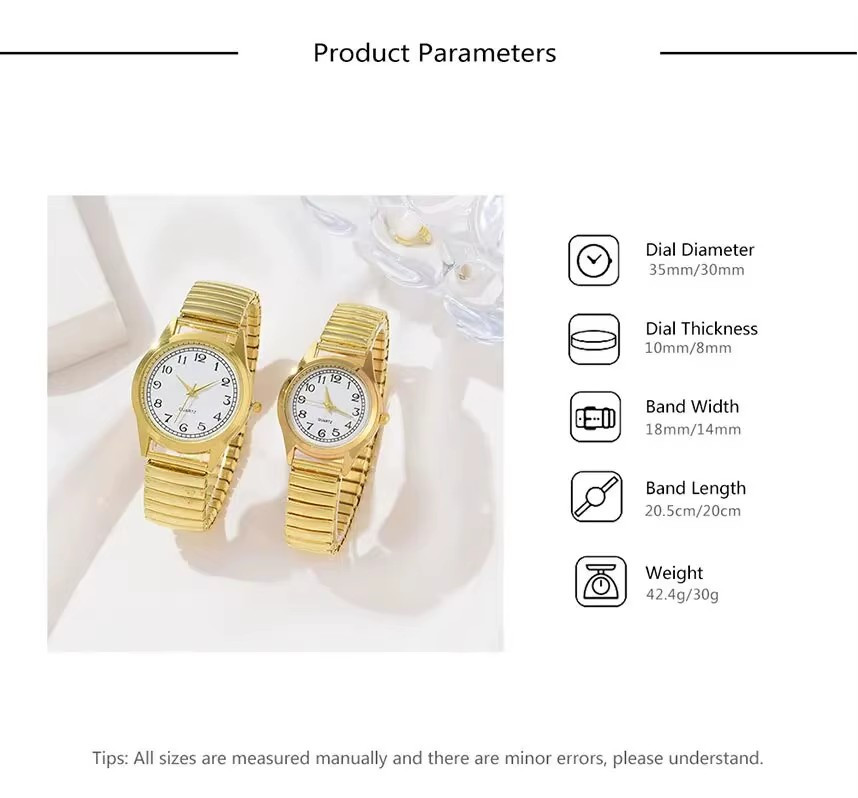 Reloj de cuarzo con puntero redondo para hombre y mujer, accesorio con 2 piezas