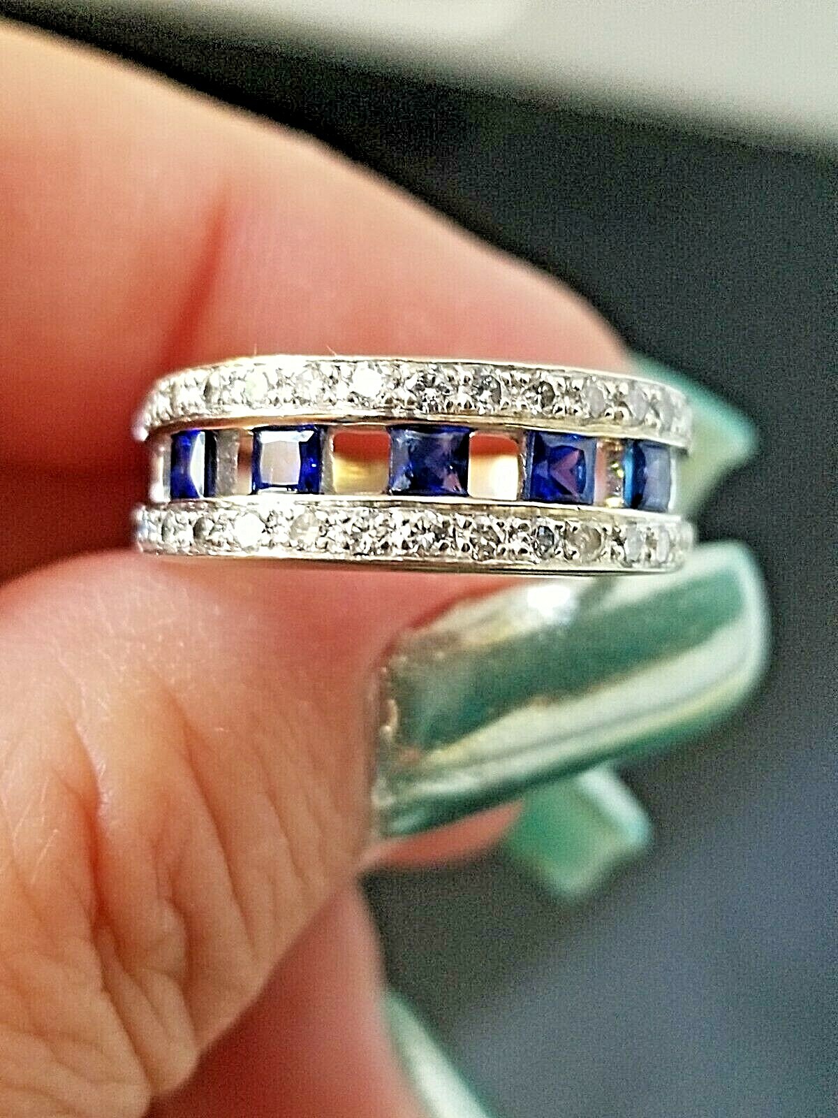 1.45TCW Beautiful Top Blue Princess Sapphire Diamond 18k white gold band