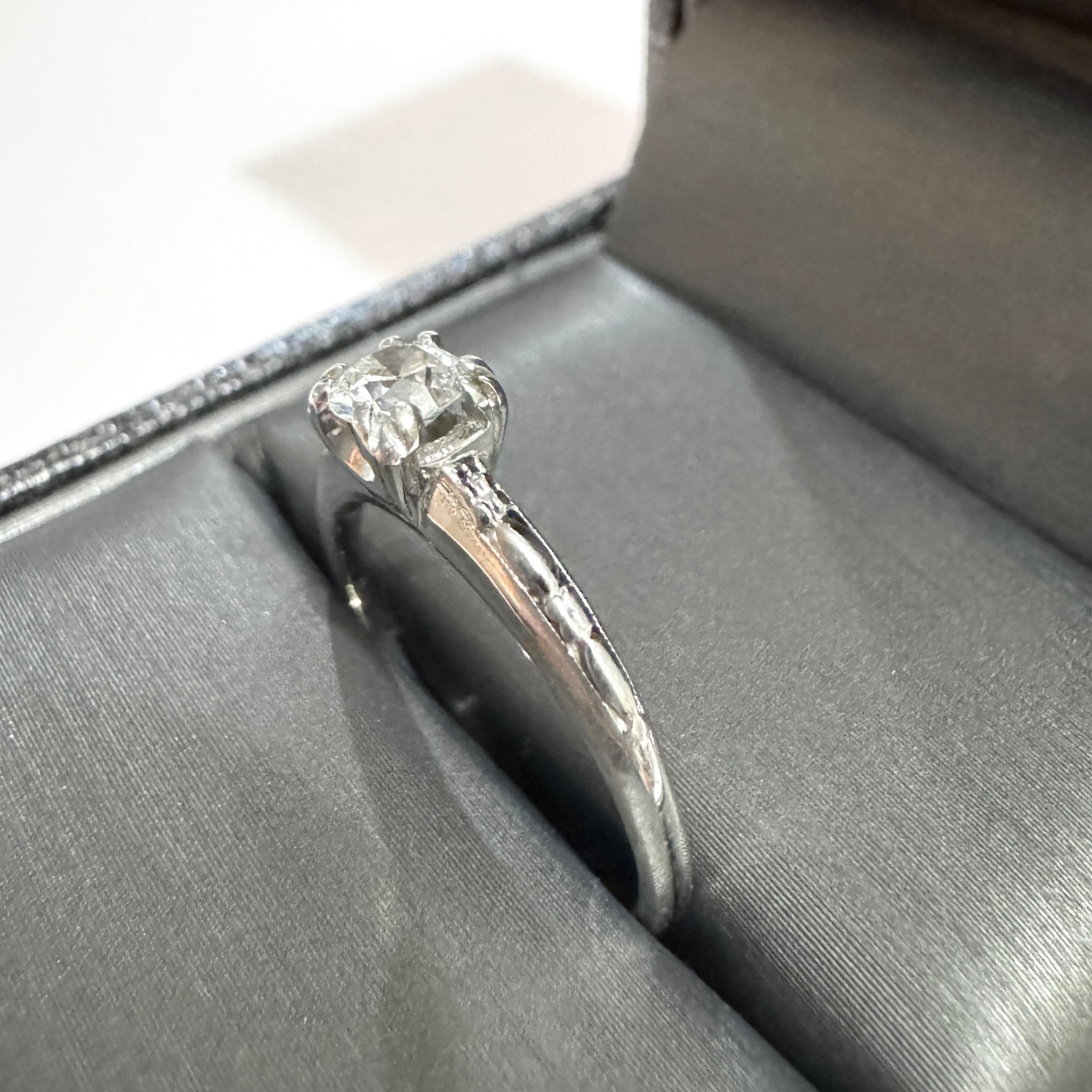 Antique Art Deco Natural OEC Diamond 0.36ct Solid 10k White Gold Engagement Ring