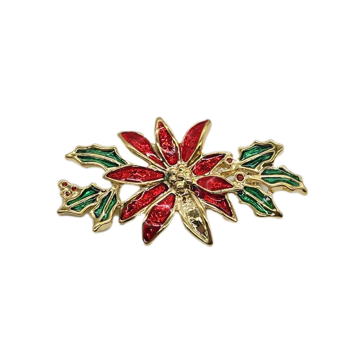 RED Poinsettia Brooch Christmas Pin enamel Gold Tone Premier Designs Holiday