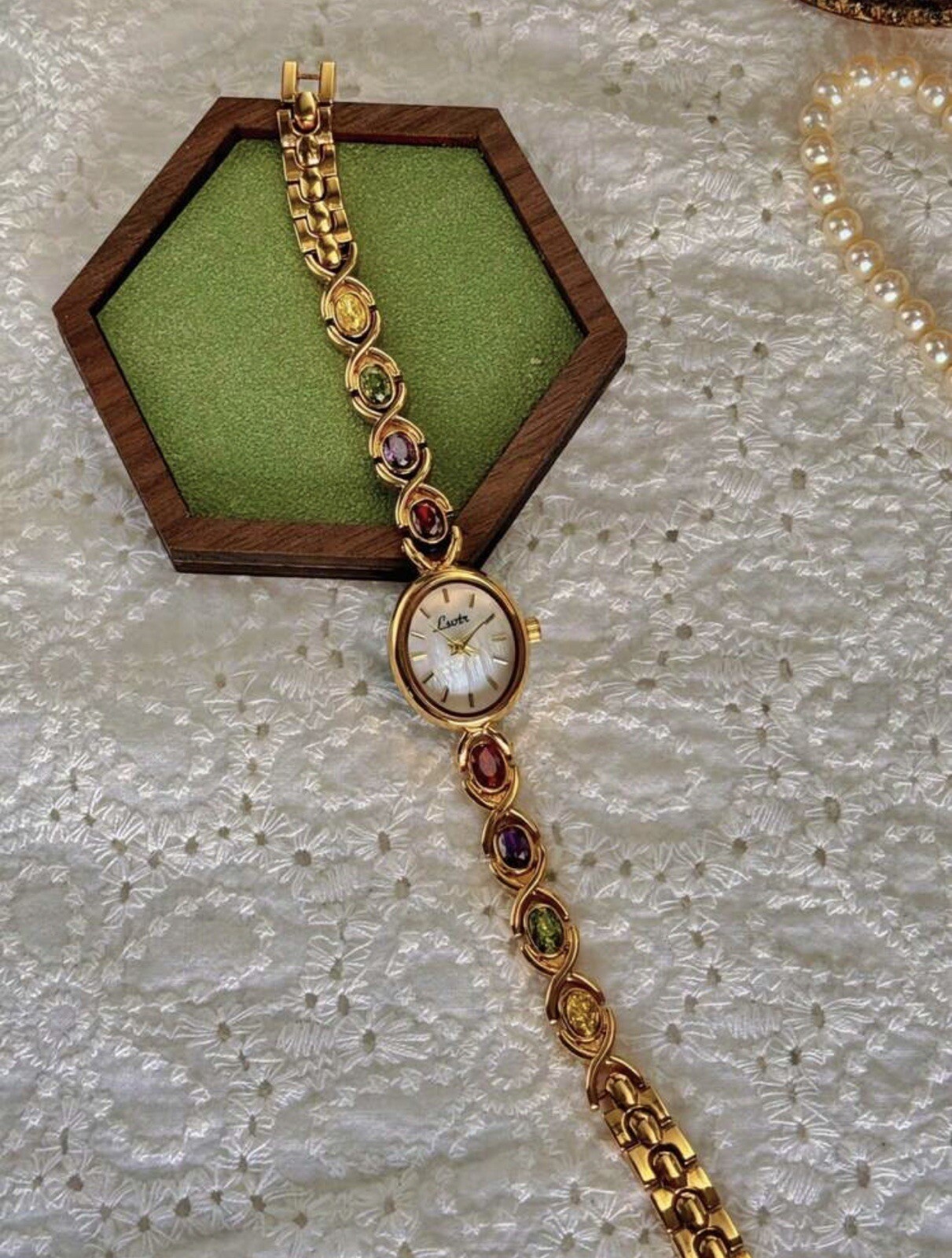 Women’s Gold And Rainbow Crystal Vintage Style Oval Watch Gift