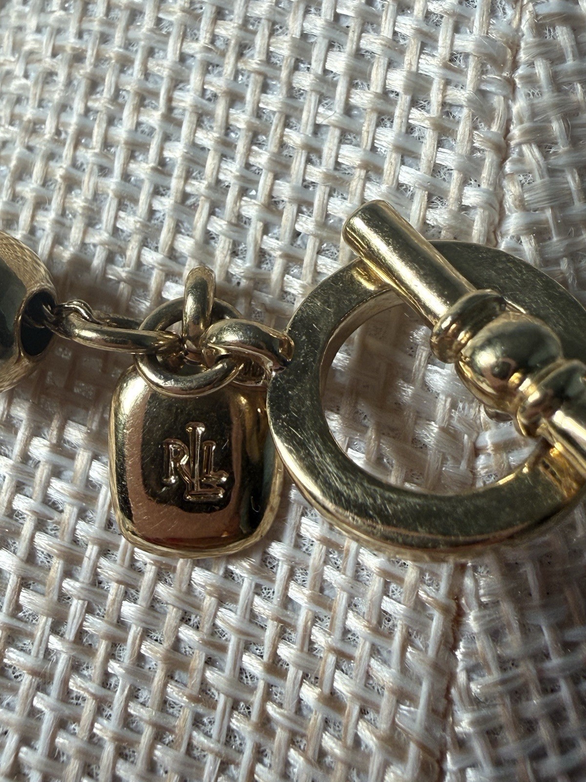 Lauren Ralph Lauren RL Gold Tone Ball Bead Toggle Necklace Classic Statement 18”