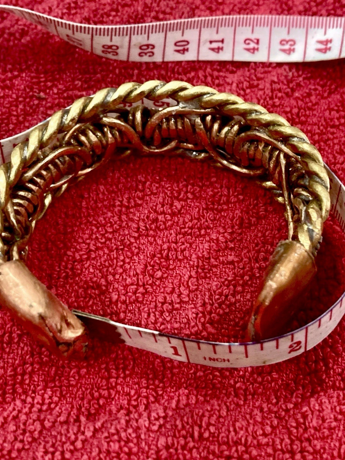 Heavy Handcrafted brass, copper and bronze braided wire cuff bracelet size 7