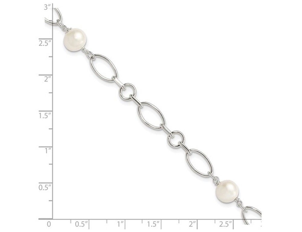 Sterling Silver Polished Link Bracelet with Freshwater Cultured Pearls