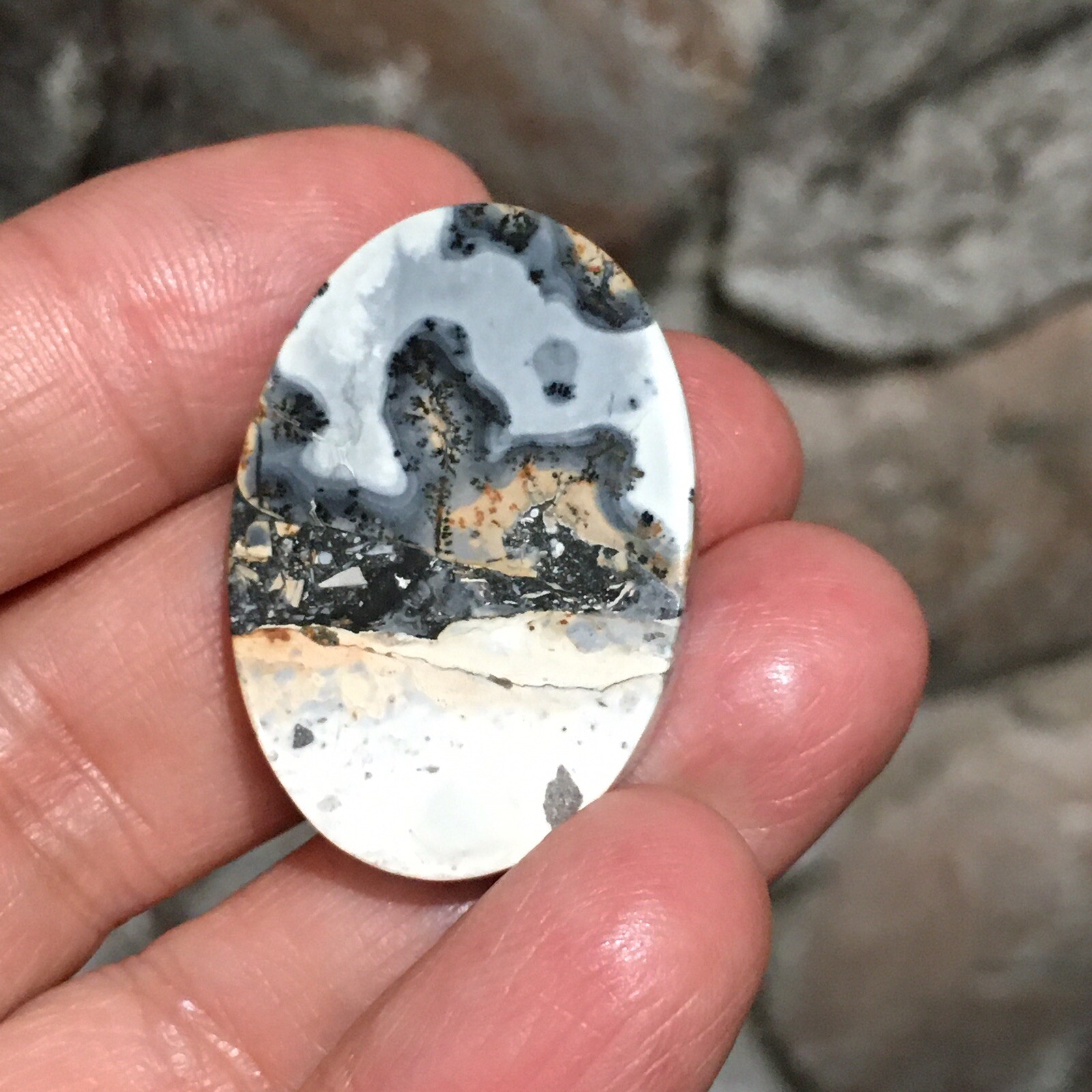 33x23x5mm Fine Scenic Oval Maligano Jasper Cabochon Picture Stone