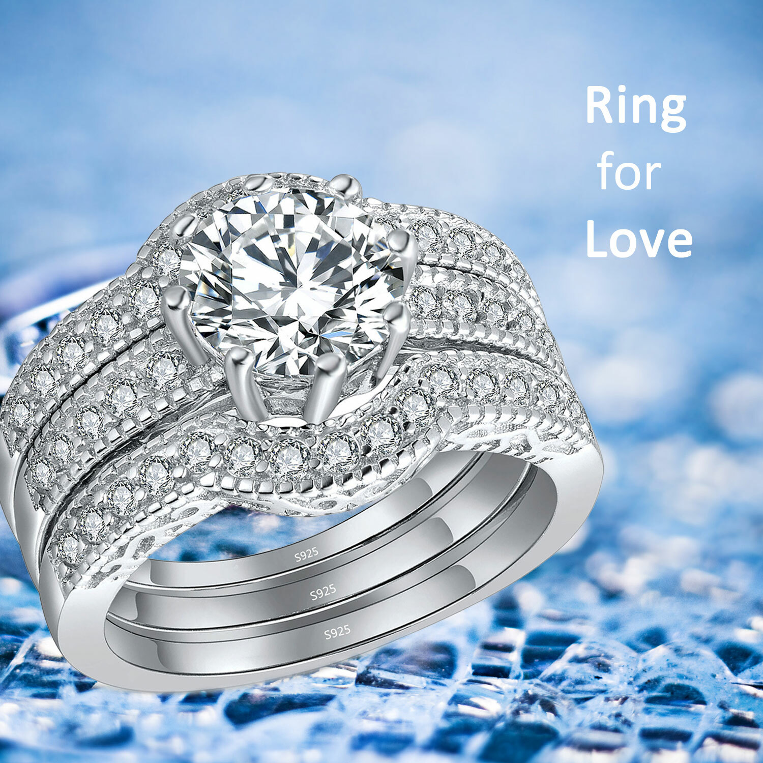 Classic Hers Solid Sterling Silver His Tungsten Wedding Engagement Ring Band Set