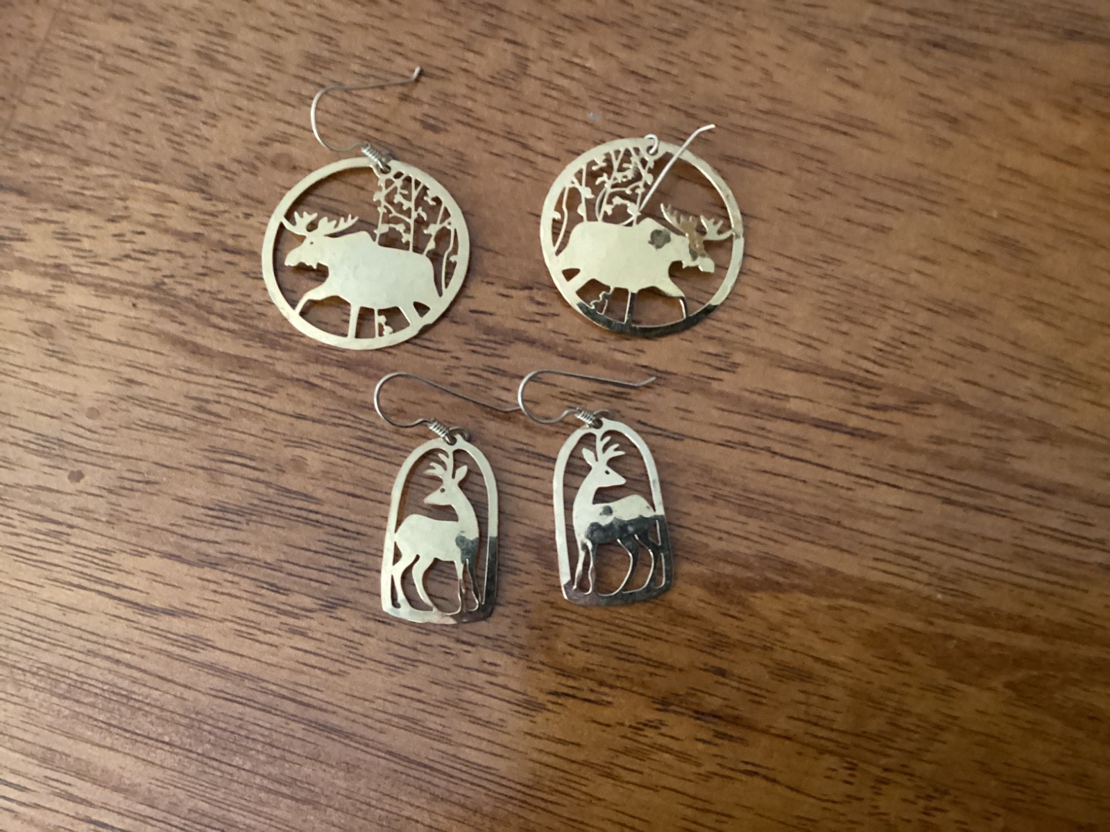 Wild Bryde Moose & Deer Earrings 14K Gold Plated Dangle 1″x 1 1/8″ – Vintage