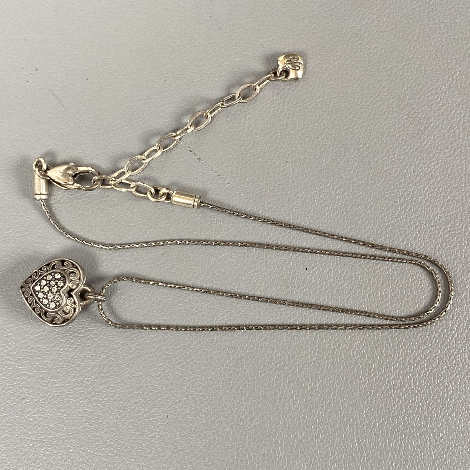 Brighton Silver-Tone Heart Swirl Necklace Magnetic Locket Adjustable Chain 18″