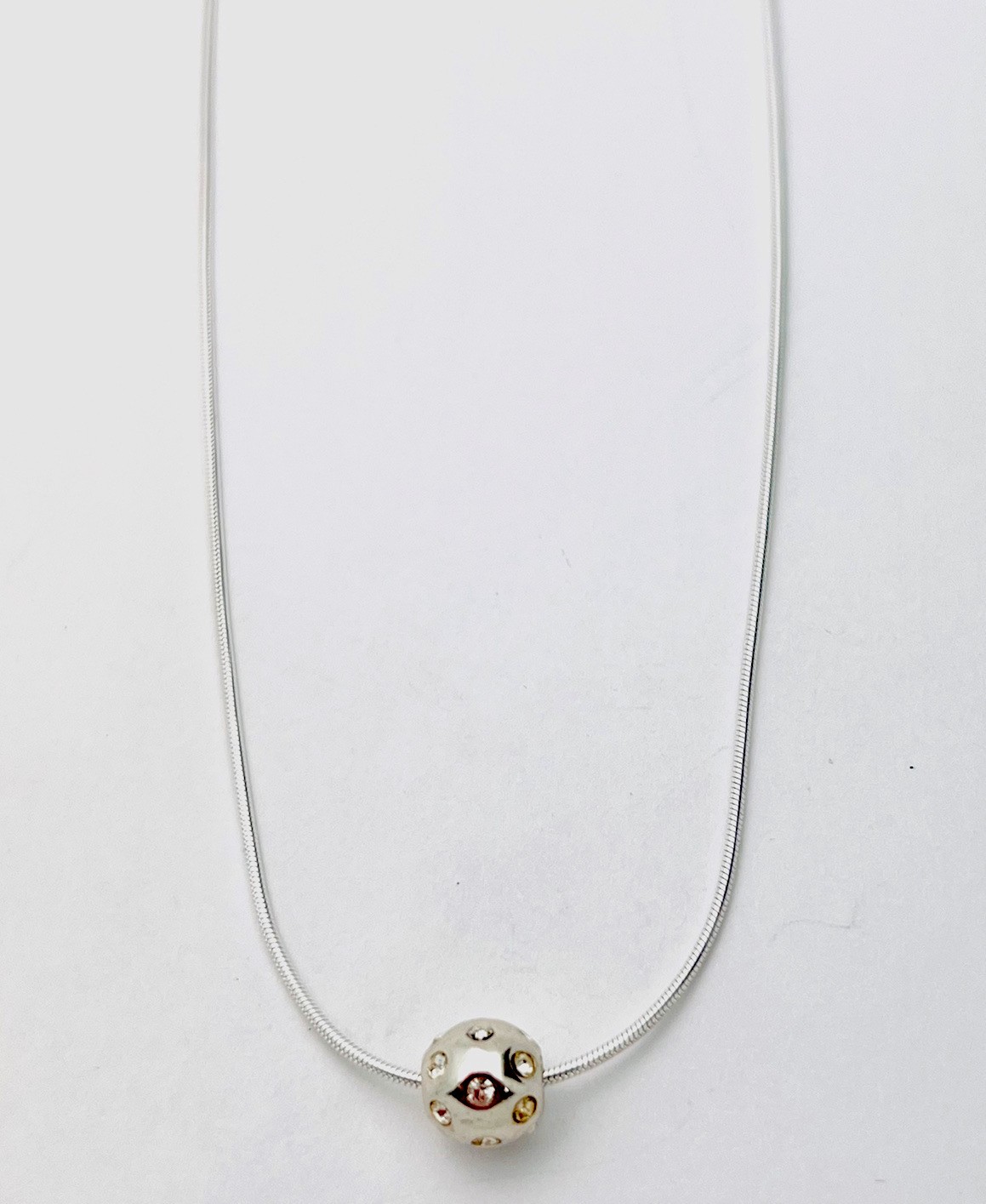 Sterling Silver 925 6.3 Gram 16 CZ Ball Snake Necklace 16”+2” Ext
