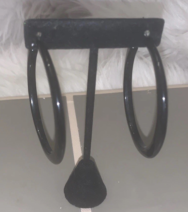 Black Hoop Earrings 2.5″ Large Statement Latch Back Hinged Minimalist Chic