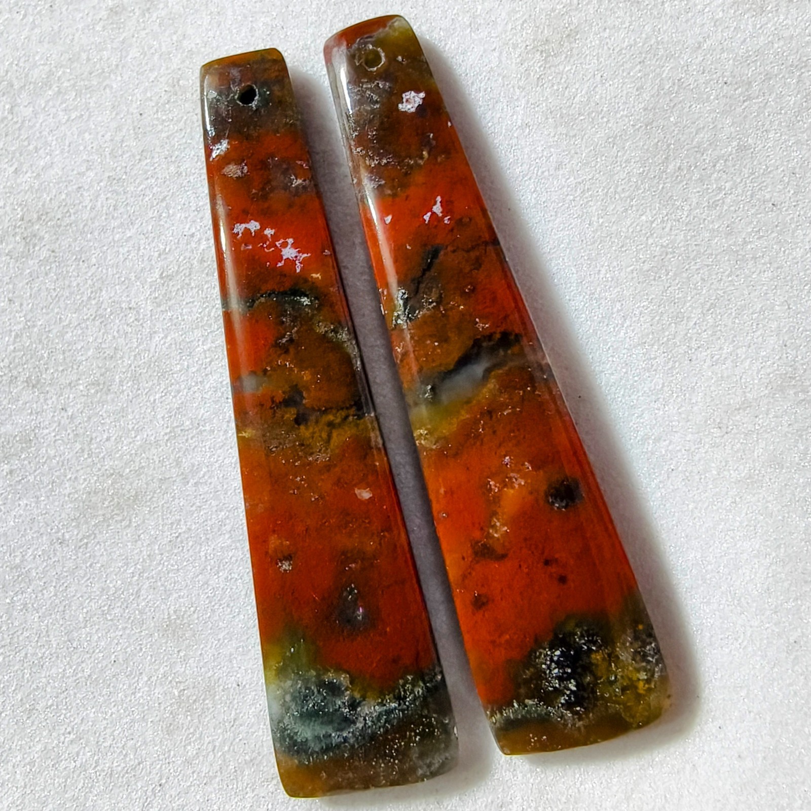 43 Cts Natural Blood stone Drilled Match Pair Cabochon Gemstone 48.4 X 11.6 MM