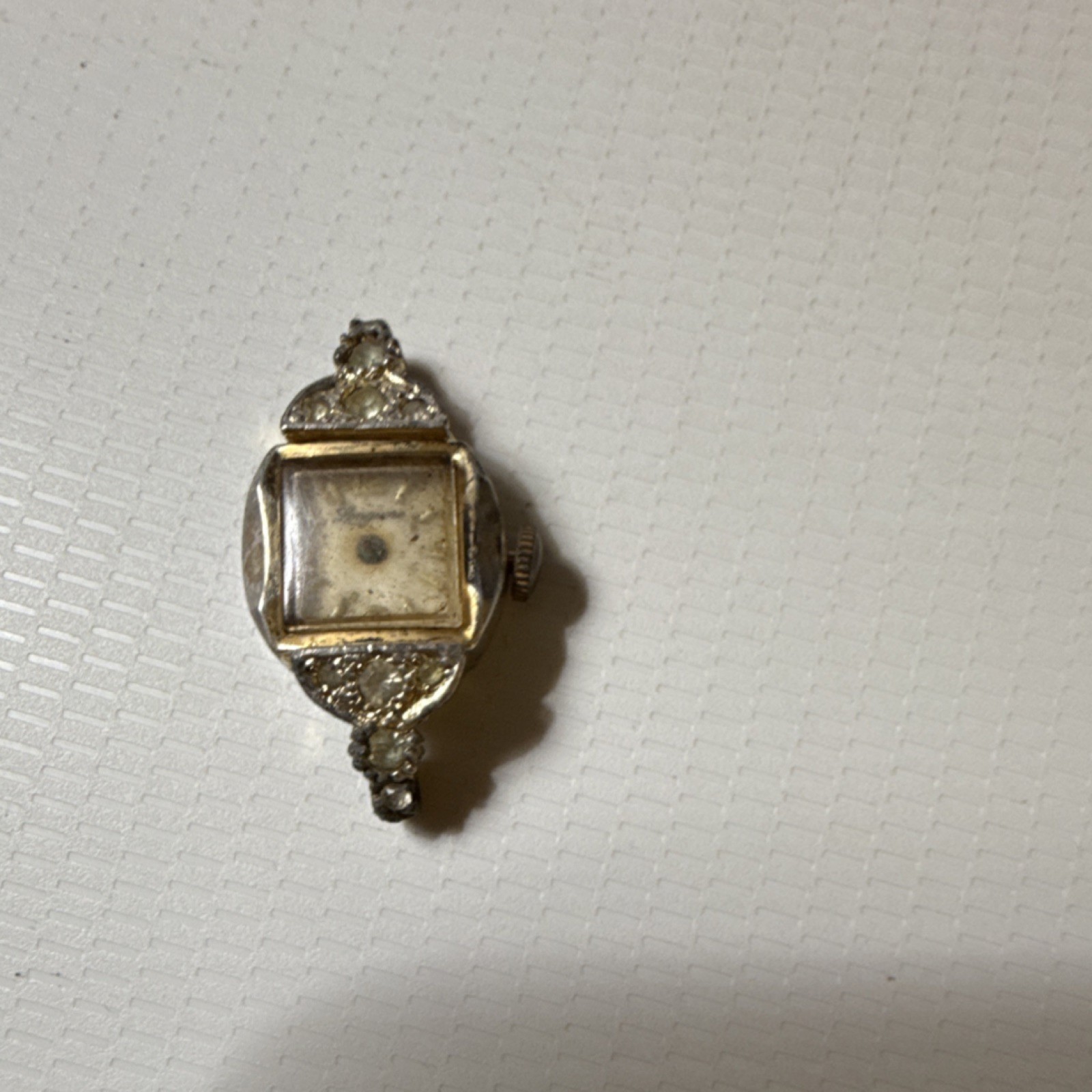 Vintage Silver Metal Wristwatch Case & Dial Non-Numeric Hour Marks for Parts
