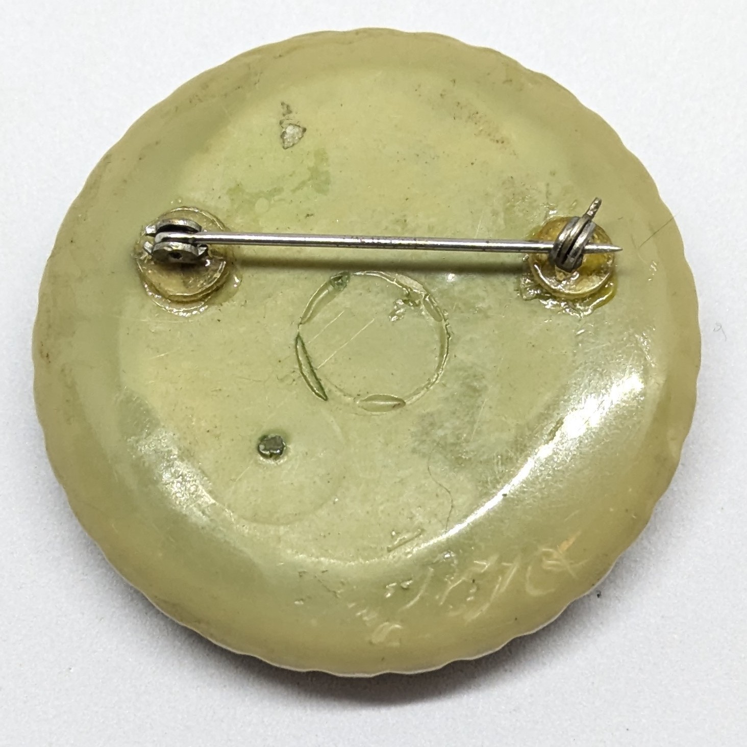 vintage celluloid Plastic Brooch brooch Cameo Cream Olive Green Rhinestones