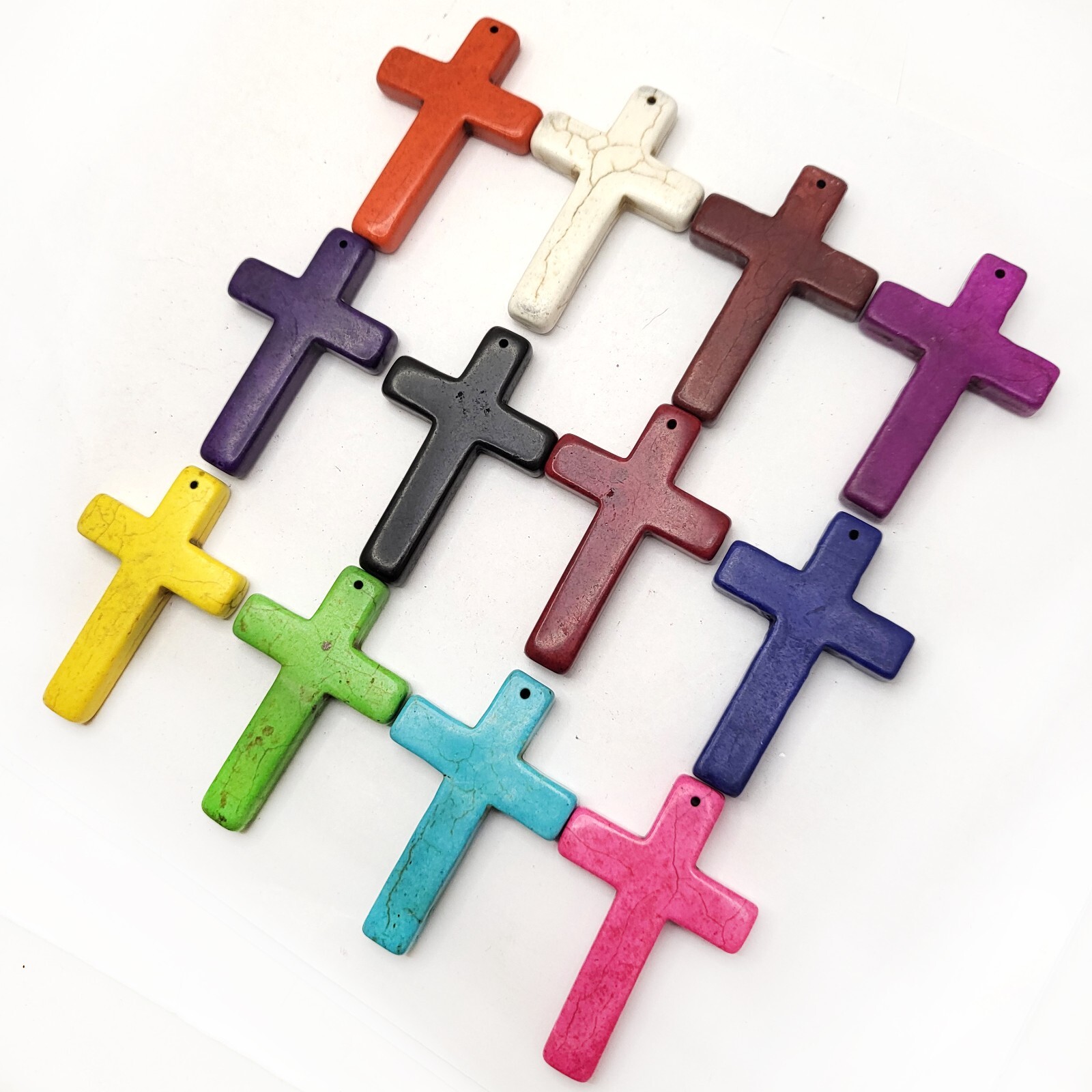 2.5″ Cross Pendant Howlite Turquoise Cross Decor Necklace Pink Blue White Orange