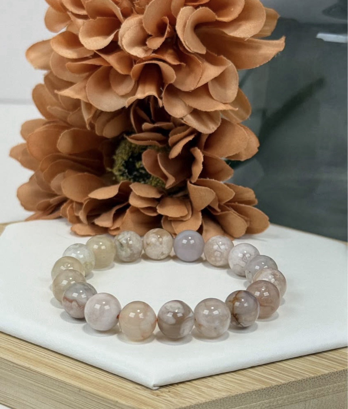 Flower Agate Pink Bead Bracelet 10.7MM