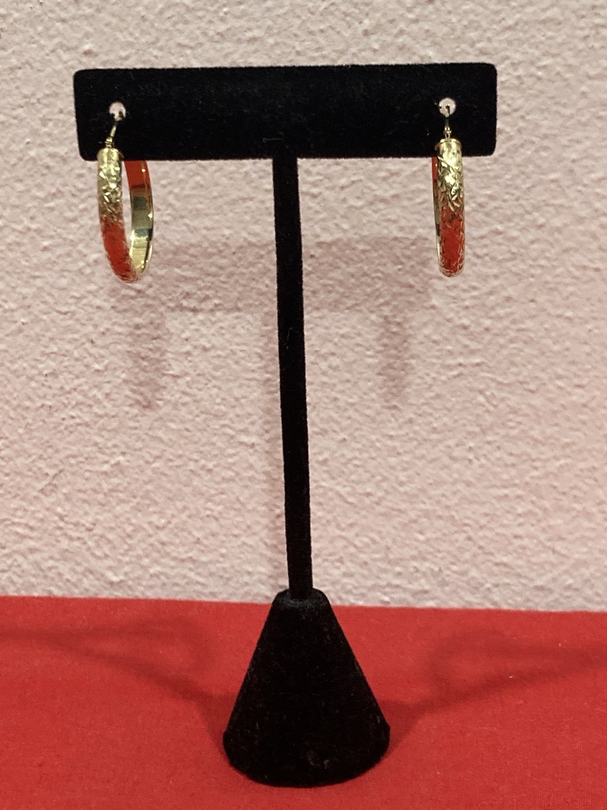 NEW EG EternaGold 14k Solid Yellow Gold Etched Round HOLLOW HOOP EARRINGS 1.96g