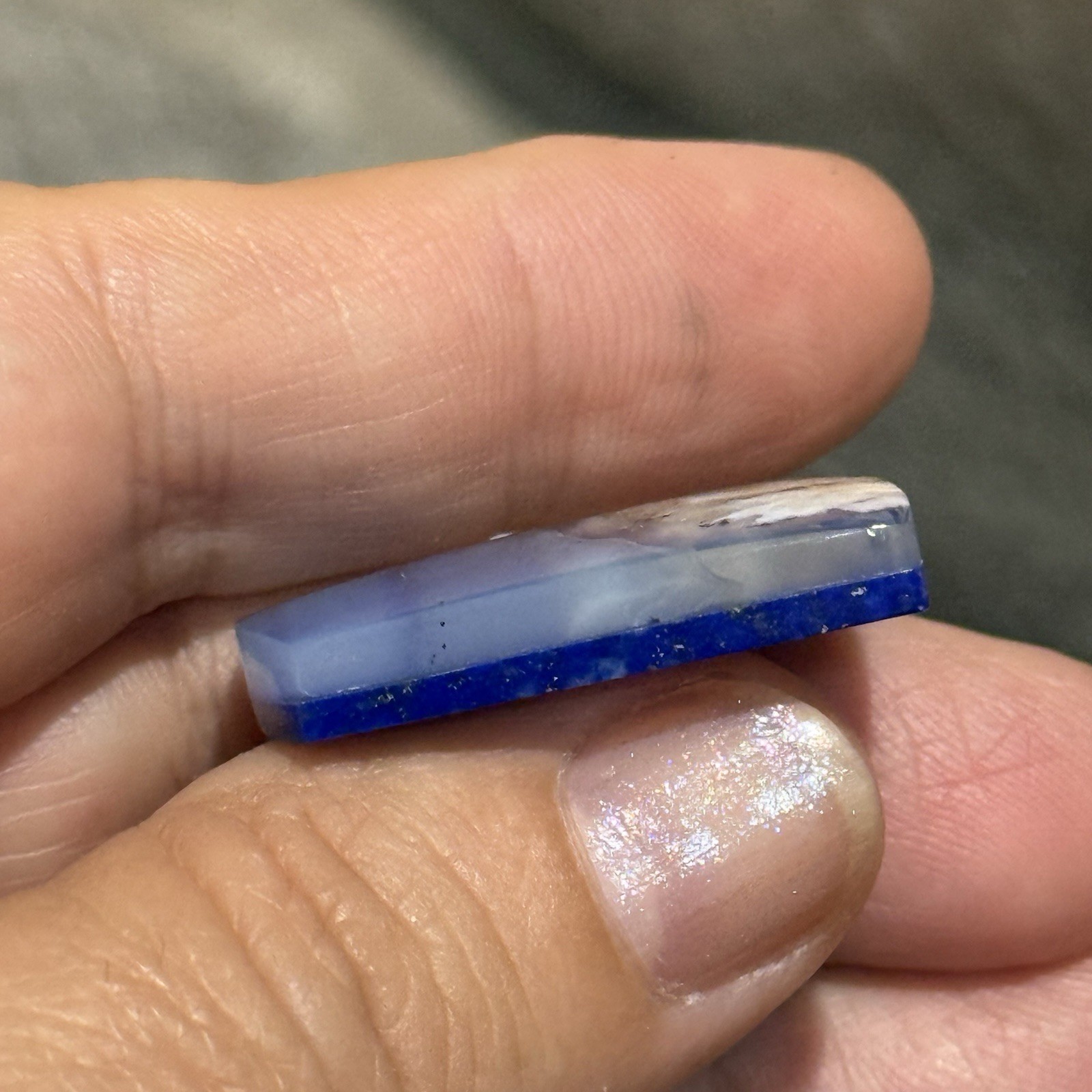 32.3ct 28x21x5mm Flower Plume Agate And Lapis Lazuli Doublet Cabochon Gem