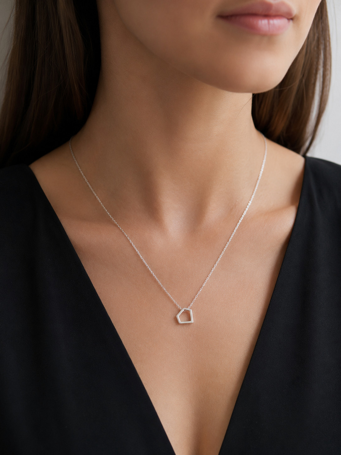 925 Sterling Silver Geometric Pentagon Pendant Necklace 18″ Chain Minimalist