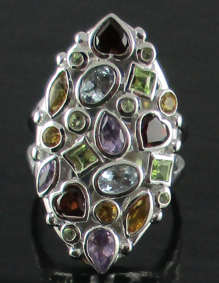 Princess Jaipur 2.52ct Multigemstone Sterling Marquise-Shaped Ring – Size 7