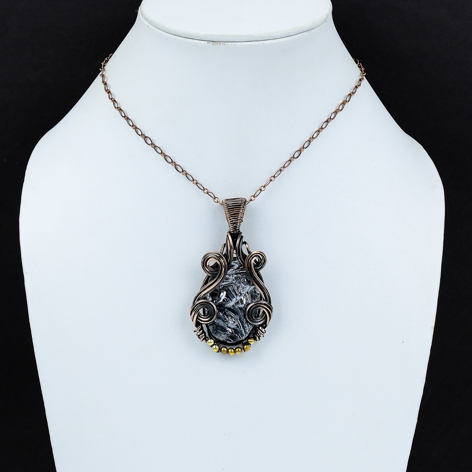 Women Day Gift Shungite Rough Jewelry Copper Mum Gift Wire Wrapped Pendant 2.76″