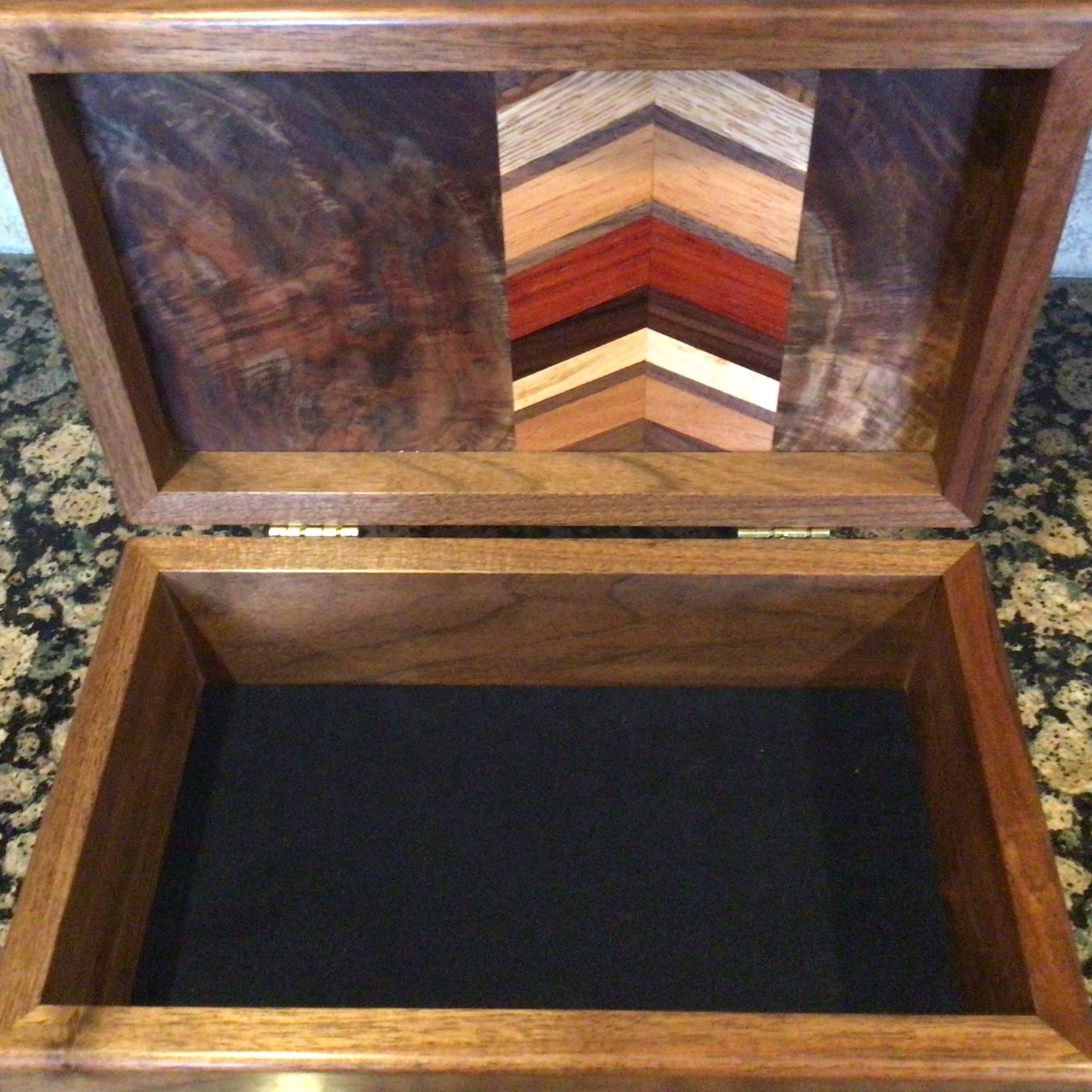 Georgous Solid Walnut-Brass Inlay Jewelry/Keepsake Chest