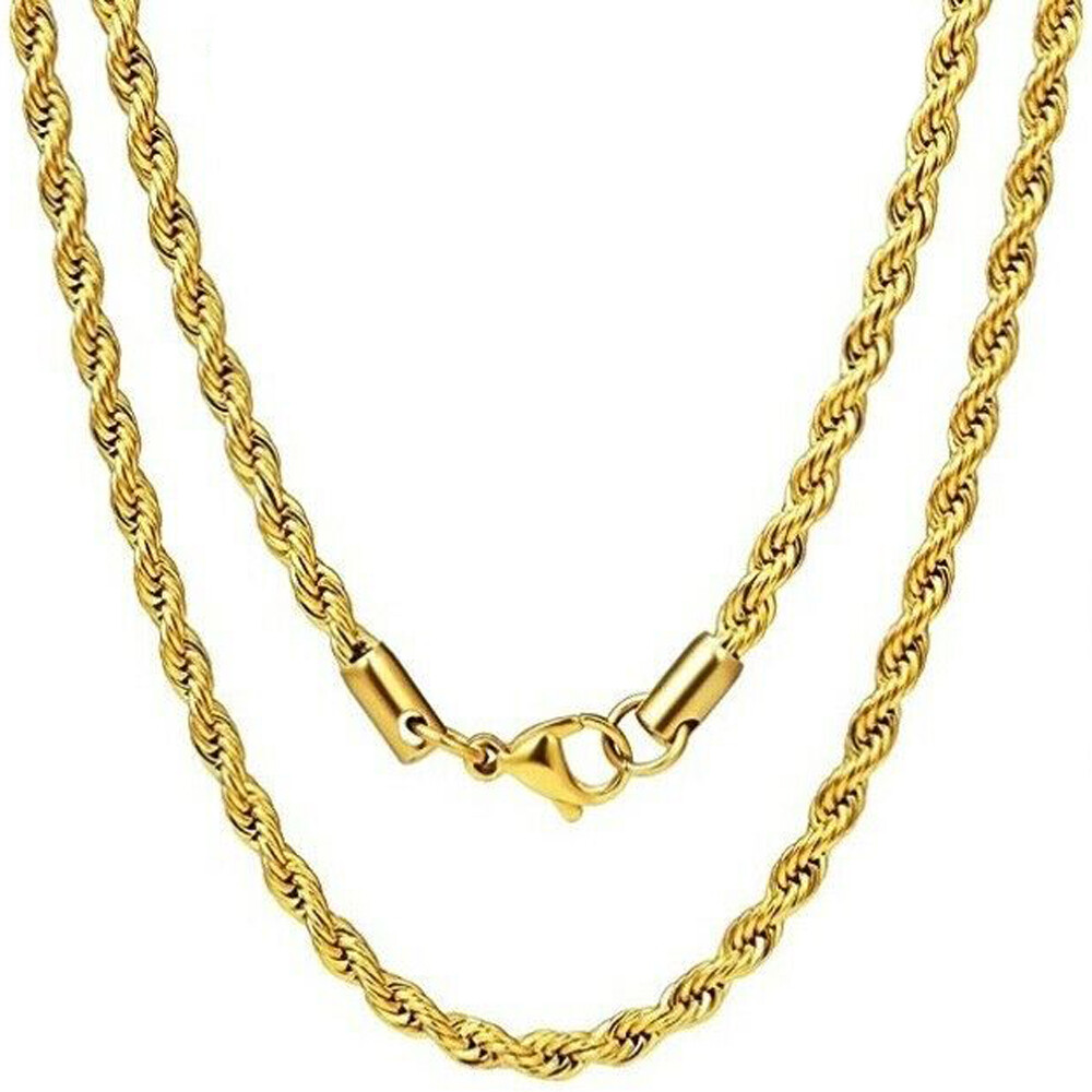 18K Gold Plated Men Rope Chain 18″ 20″ 22″ 24″ 26″ 28″ 30″ Lngh 2.5-6MM WTH K317