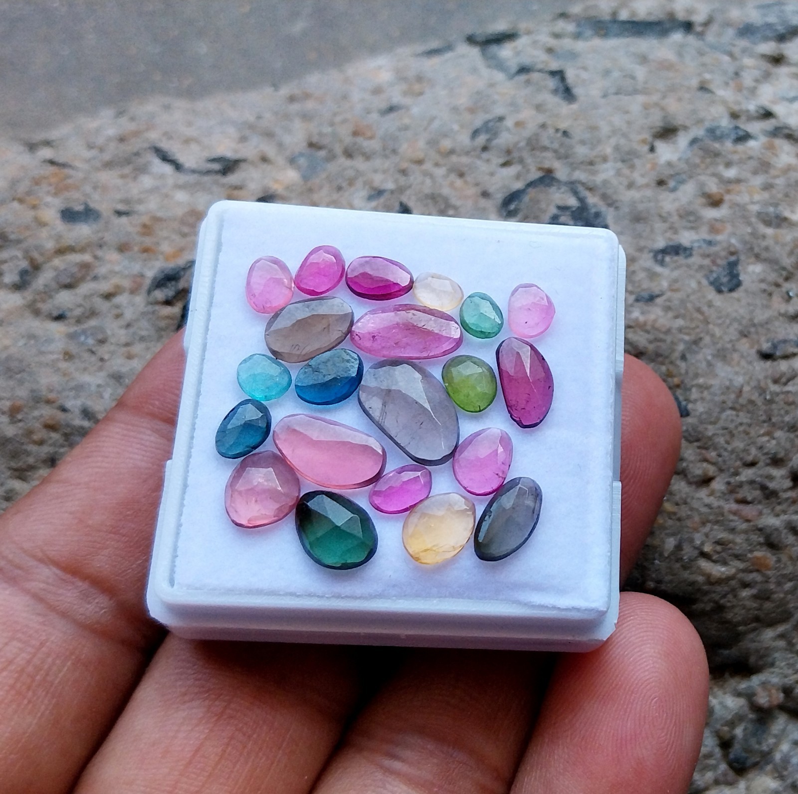 12 Ct 3.5×4.5 to 7×11.5 MM Natural Multi Color Tourmaline Rose Cut 21 Piece Lot