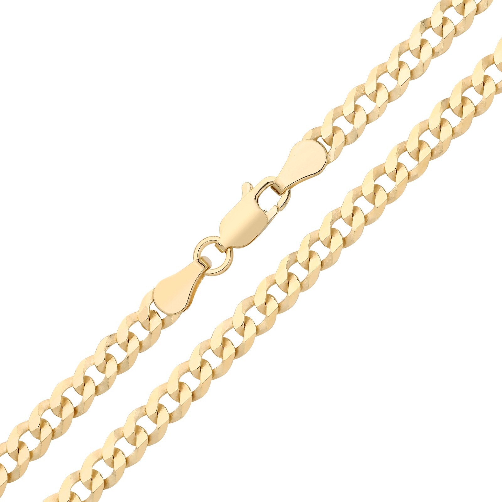 9ct Yellow Gold on Silver Solid Curb Chain – 4mm – 16″ 18″ 20″ 22″ 24″ 26″ 30″