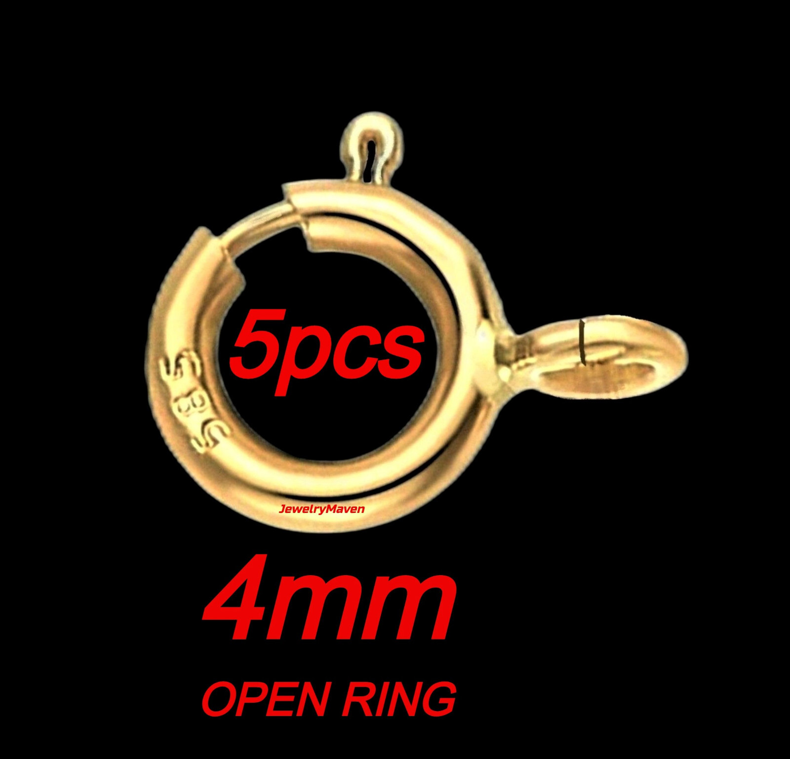 (5) FIVE PACK 4mm TINY 14k Yellow Solid Gold Spring Ring Clasp OPEN Jump USA