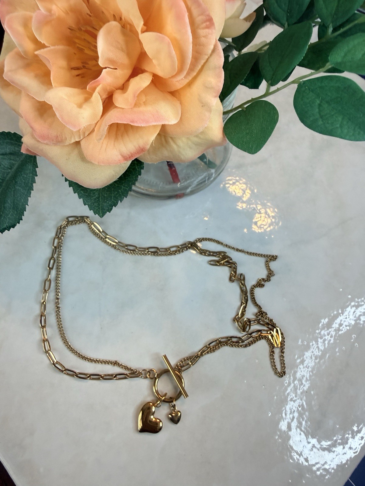 New Stainless Steel Gold-Tone Necklace with Front Clasp 16″