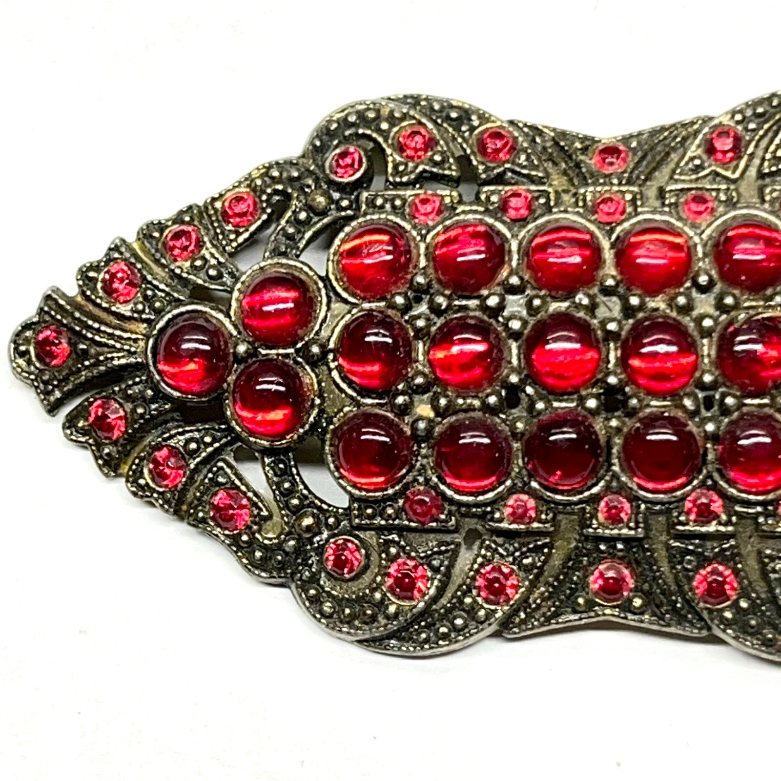 Antique VTG 1930s Art Deco Czech Bohemian Glass Pomegranate Red Cabochon Brooch