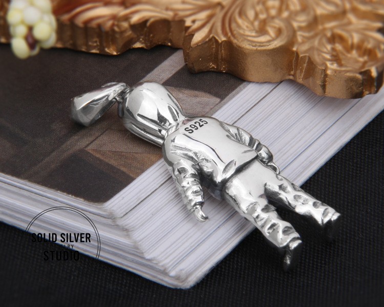 Faceless Hoodie Figure Pendant 925 Silver Streetwear Hip Hop Anonymous Charm