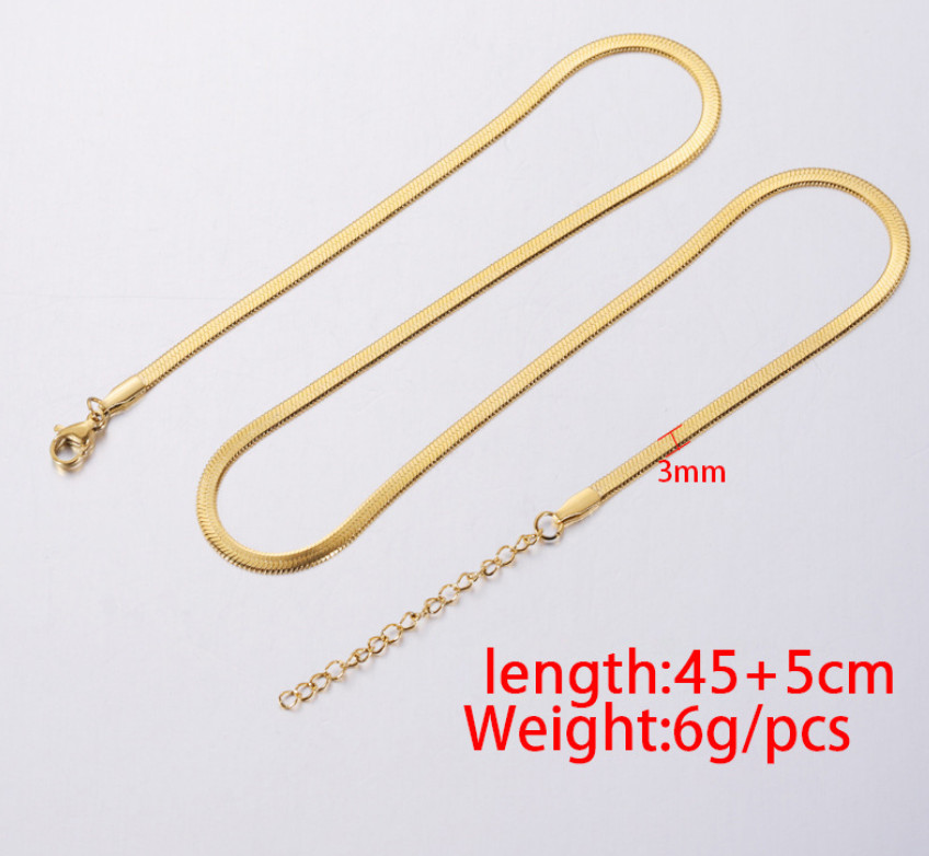 3mm Stainless Steel Silver Gold Flat Herringbone Chain Choker Necklace PE9