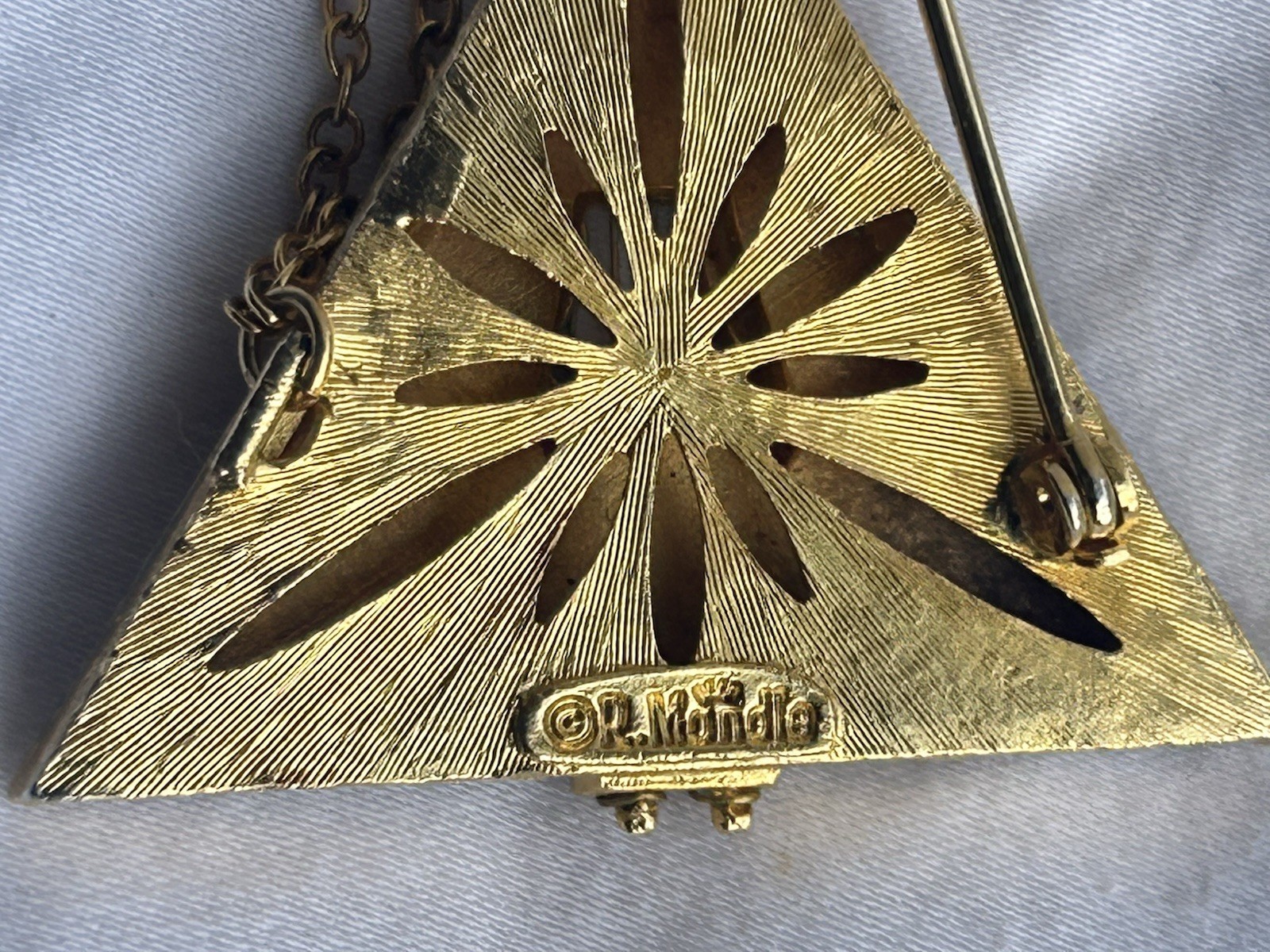 Vintage R Mandle Stamped Russian Balalaika Guitar Brooch Mother Of Pearl Pin MCM