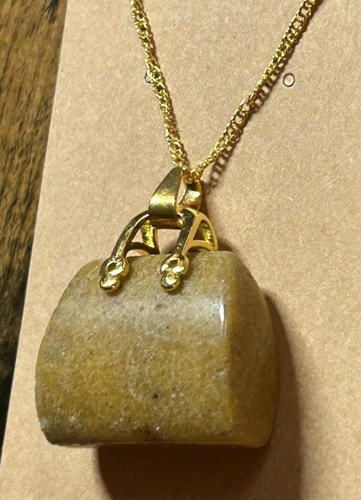 A002. natural chrysanthemum coral fossil jasper handbag pendant Necklace