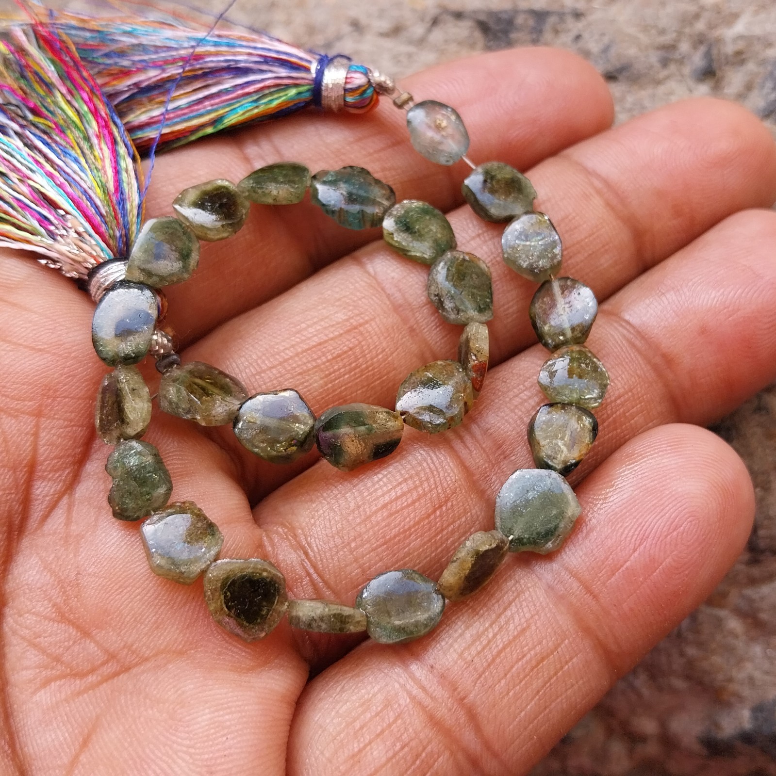 40 Ct 6.5×7 to 7×8.5MM Natural Bi Color Tourmaline Smooth Slice 8 inch Necklace