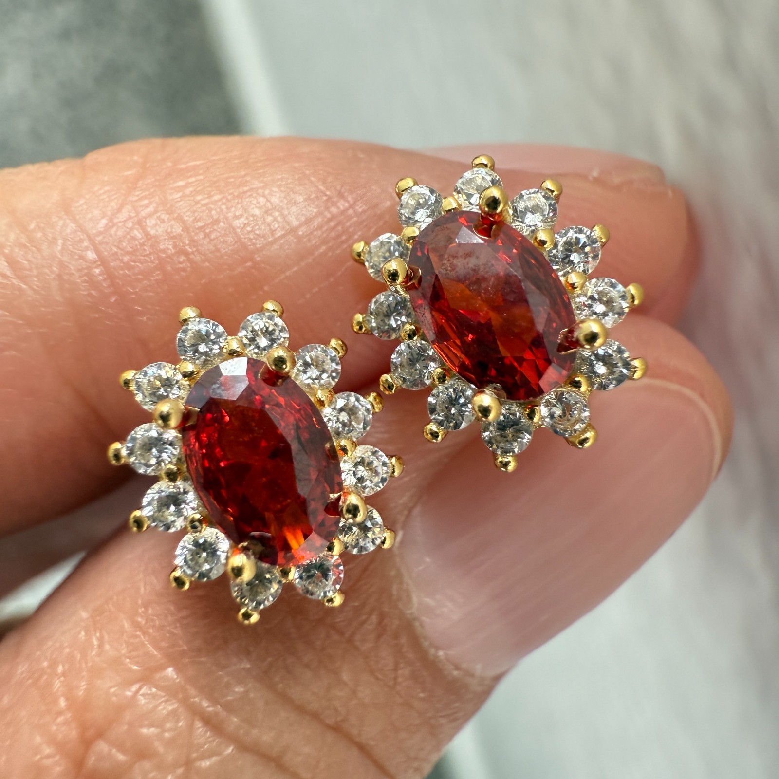 925 Sterling Silver Earrings 6x4mm Natural Rhodolite Garnet Zircon Flower Gift