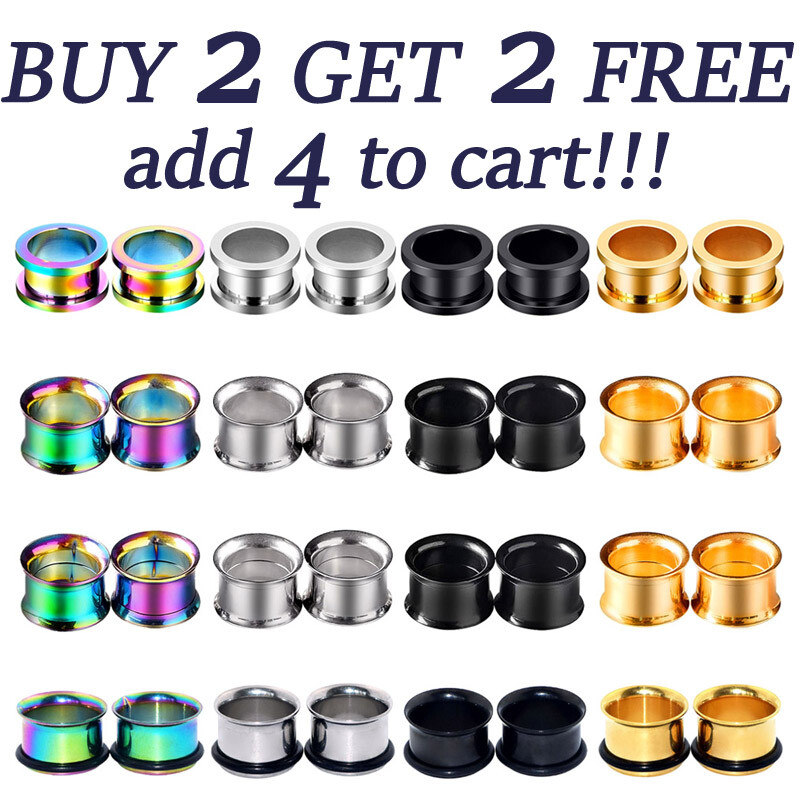 PAIR Metal Double Flared Screw Fit Steel Ear Plugs Flesh Tunnels Gauge Earrings