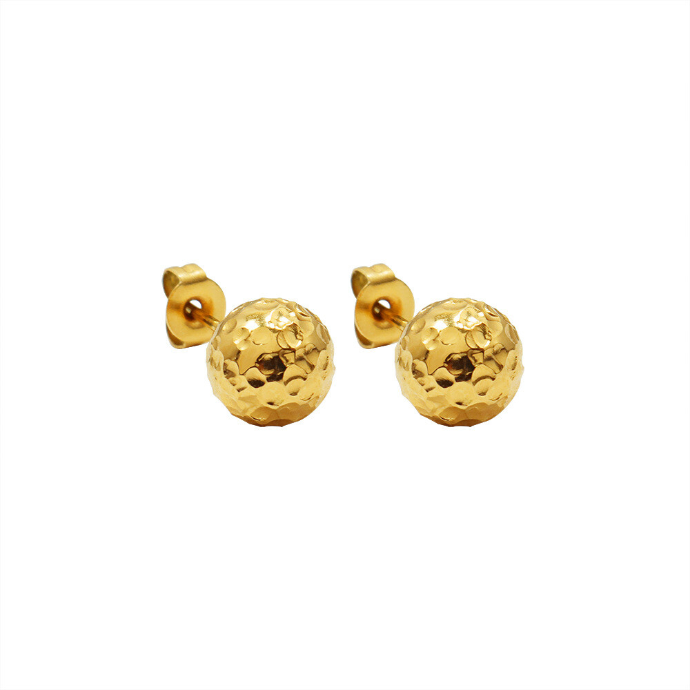 Woman 18K Gold Plated Stainless Steel Bead Ball 8mm Earring Stud Round