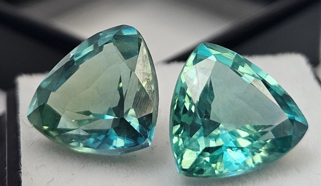 Pair Green Sapphire Natural Trillion Cut 10-12 Ct Loose Gemstone Earring Making