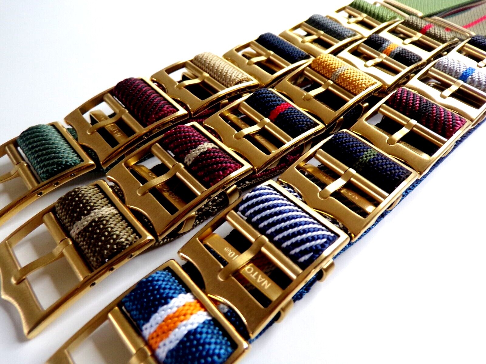 NATO ® 1pc Single Pass Twill Slant nylon GOLD Buckle watch band strap IW SUISSE