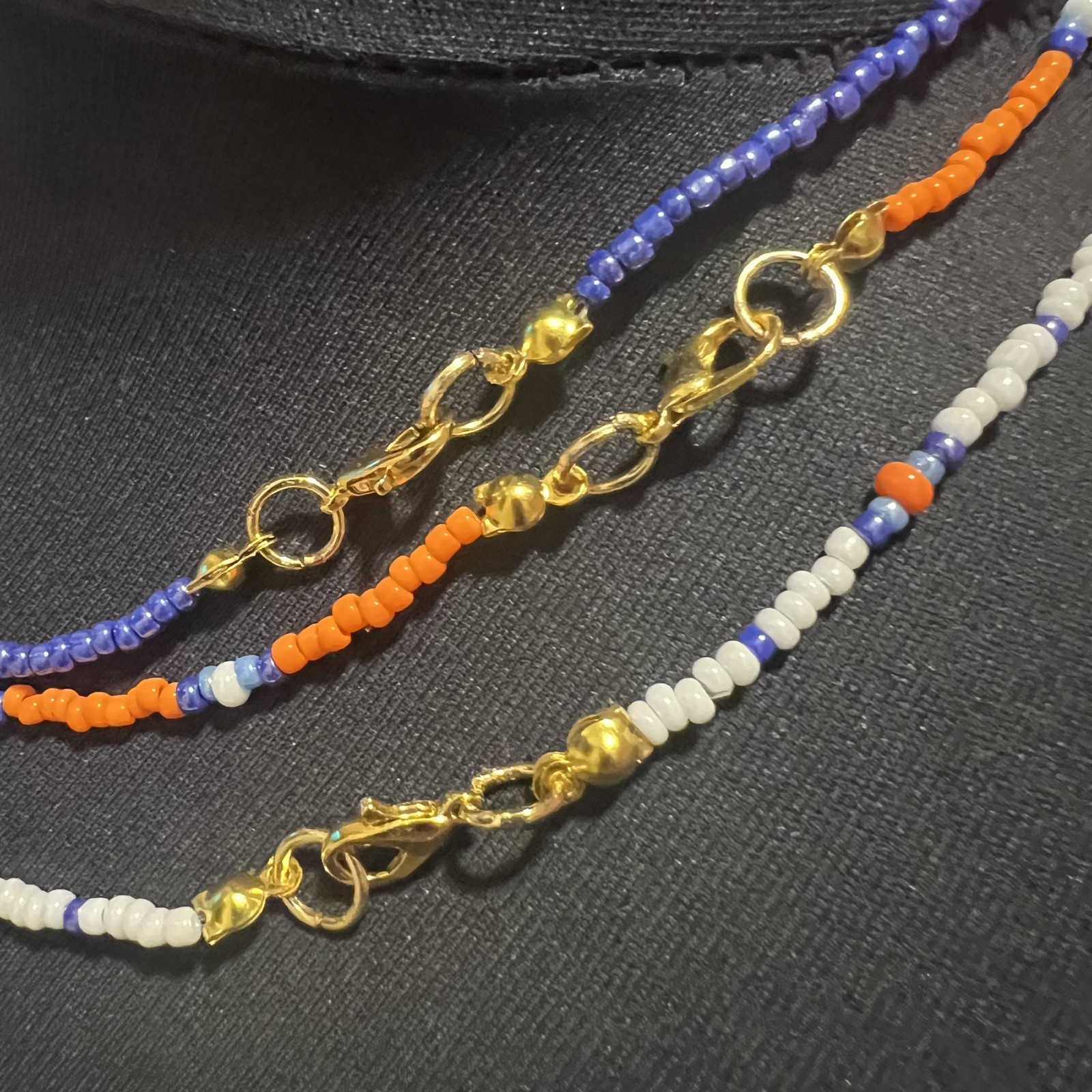 Handmade beaded layering necklace choker multi strand seed bead faux pearl boho