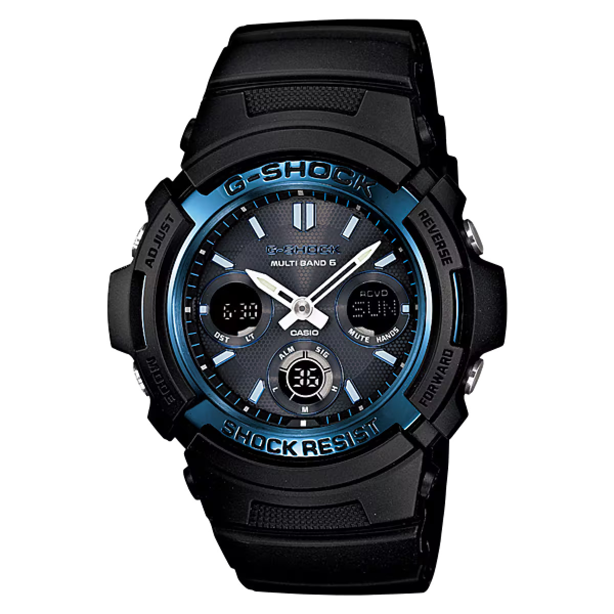 New G-SHOCK AWG-M100A-1AJF Multi Band 6 Solar Radio Black Blue New Box & Papers