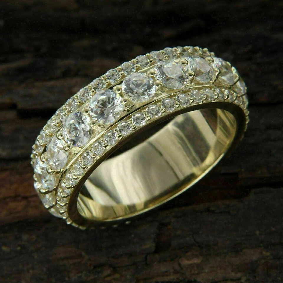 Wedding Round Cut Lab Grown Diamond Band 4 Carat 14k Yellow Gold VVS E F CVD