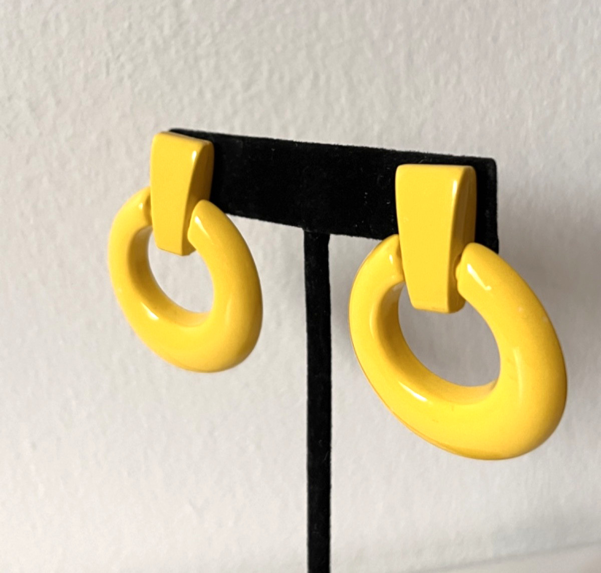 Vintage Bright Mustard Yellow Door Knocker Pierced Earrings