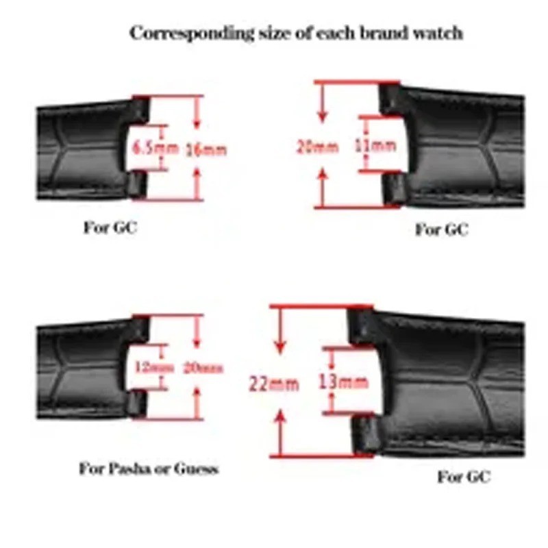 Genuine Leather Watch Strap Fit for Gc 22x13mm 20x11mm Notched Wristwatches Band